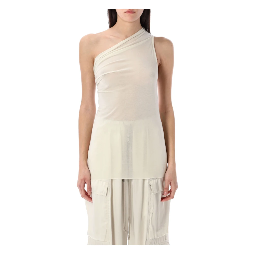 Rick Owens Asymmetrische Gedrapeerde Topwear Ss25 Beige Dames