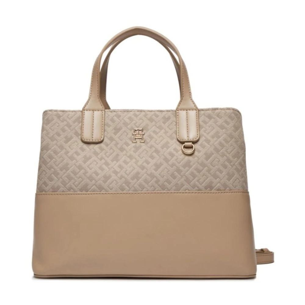 Tommy Hilfiger Jacquard Satchel Tas voor Vrouwen Beige Dames