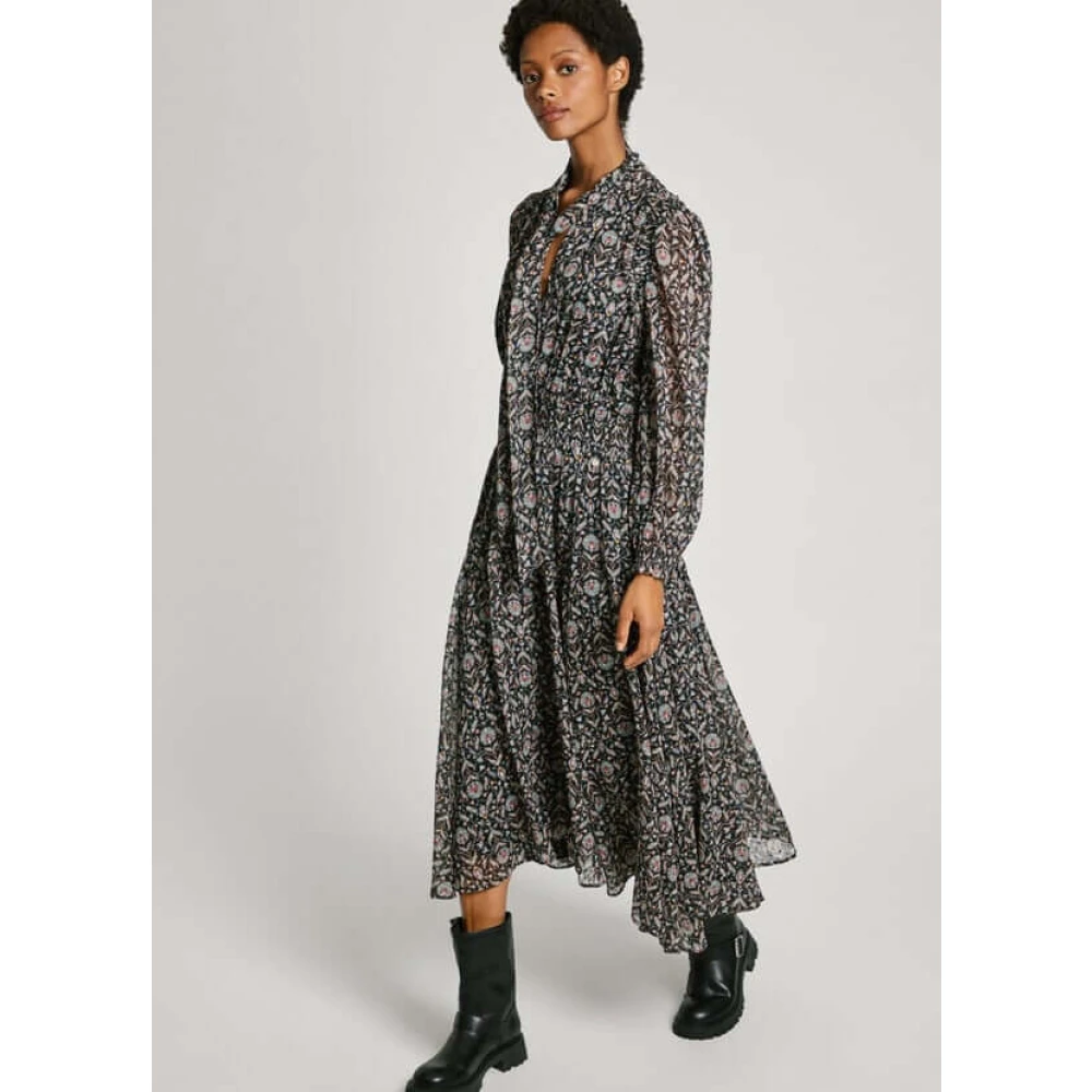 Pepe Jeans Bloemen hoge hals lange jurk Multicolor Dames