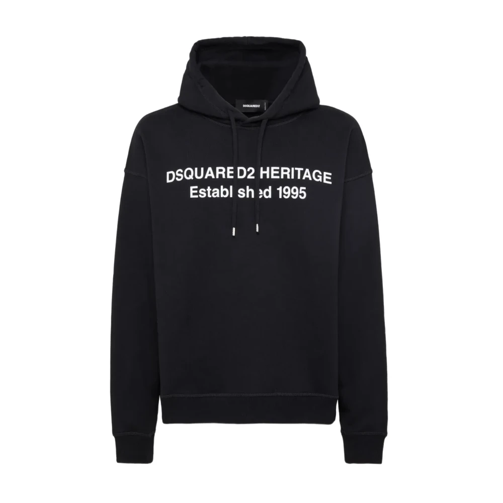 Dsquared2 Black Hoodies, Male, Xl, Relax Fit Heritage Hoodie