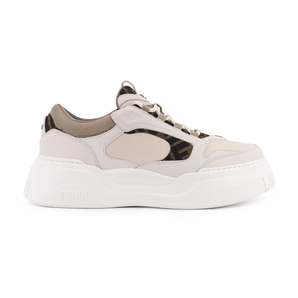 Fendi Men's White Sneakers, 10 Uk, Stylish Trainers With Logo Patch