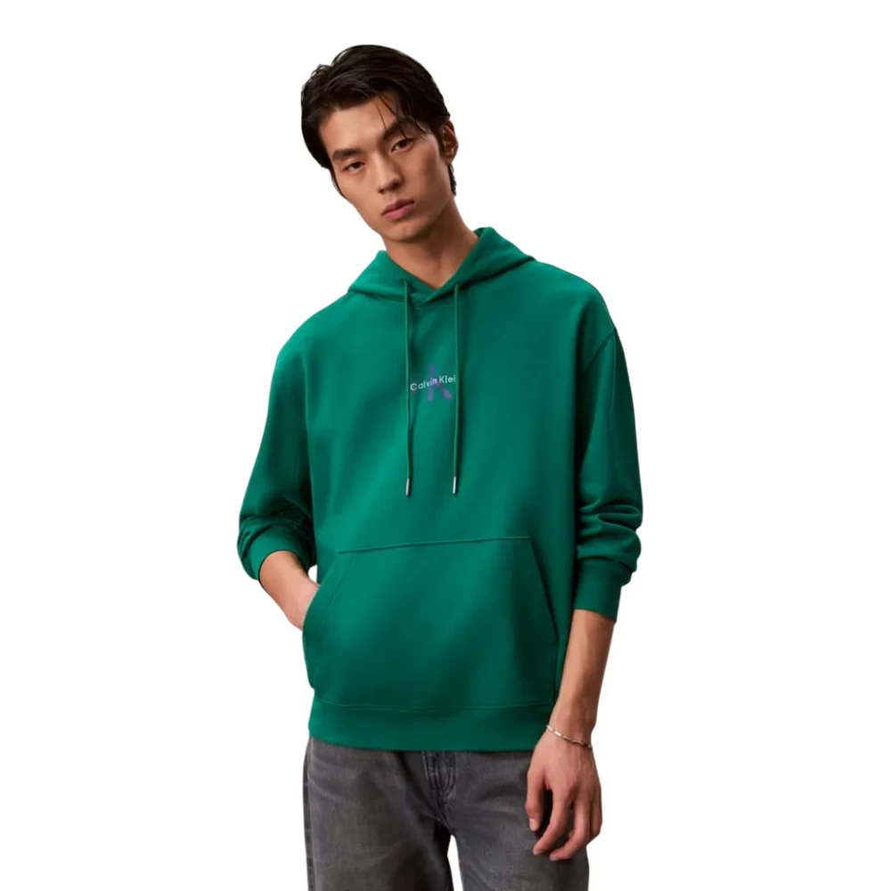 Calvin Klein Men's Green Relaxed Monogram Hoodie - Hoodies - M - Sweatshirts & Hoodies