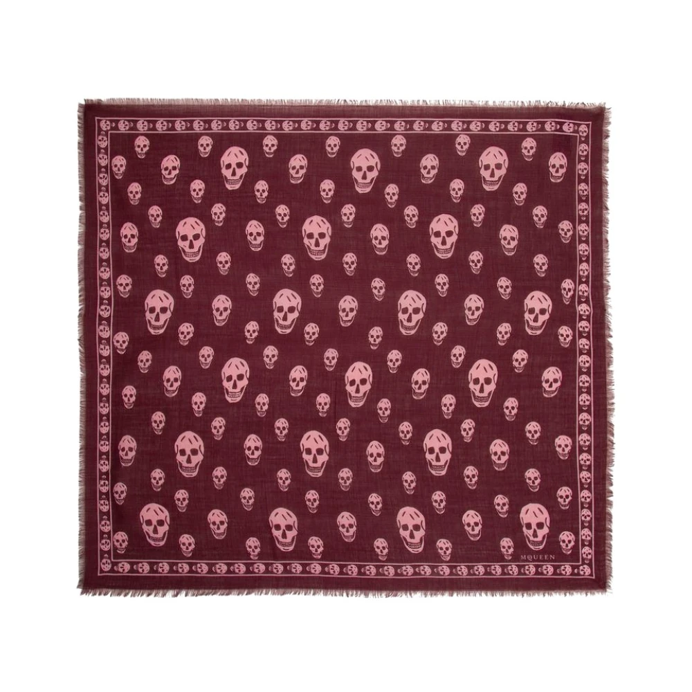 Alexander McQueen Ull Skull Halsduk Röd Bourgogne Rosa Red, Dam