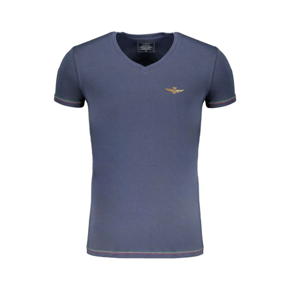 aeronautica militare Blauw Katoen V-Hals T-Shirt met Print Blue Heren