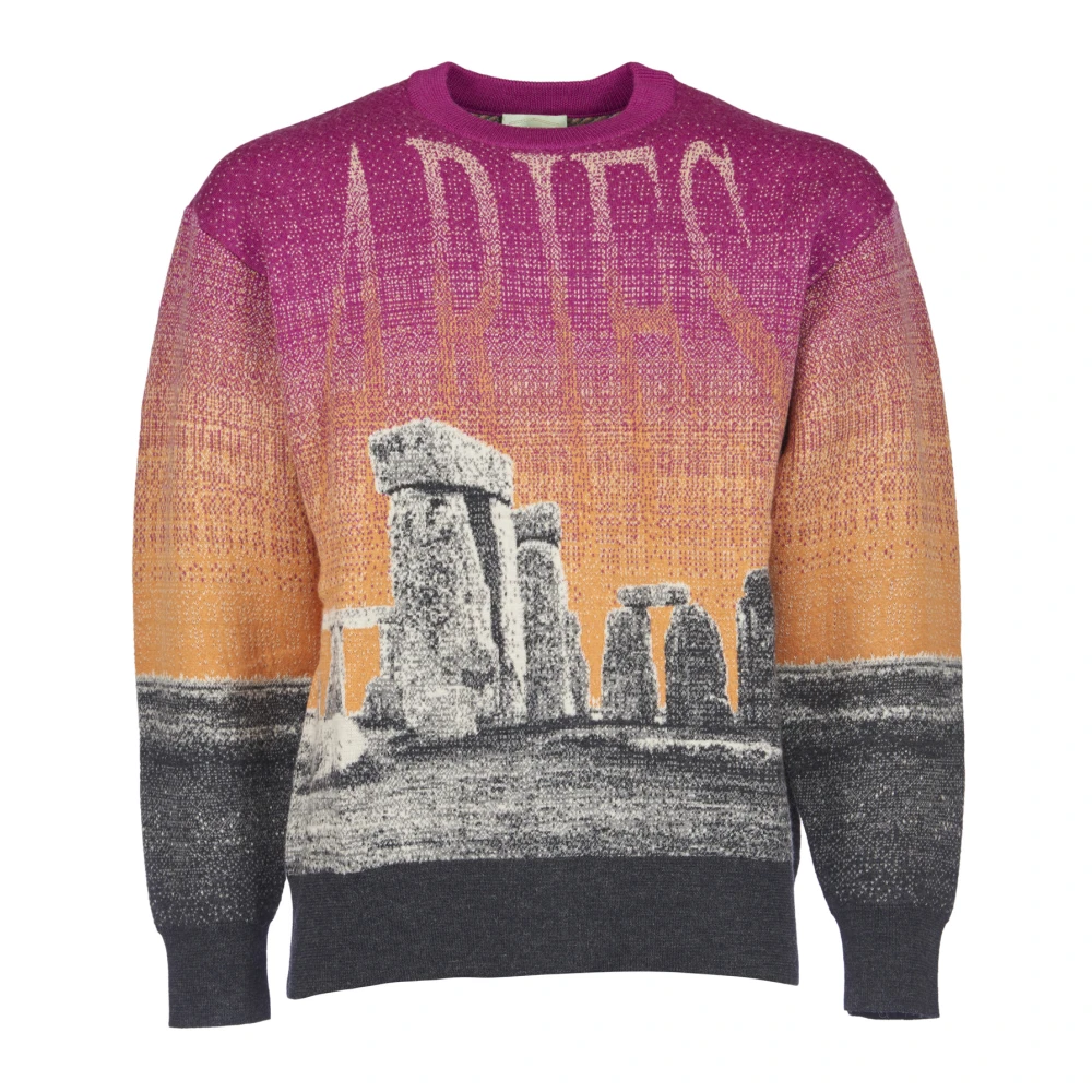 Aries Intarsia Patroon Crew Neck Sweater Multicolor Heren