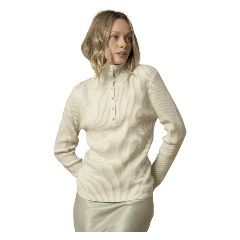 Kocca Beige Räfflad Slim Fit Tröja Med Hög Hals