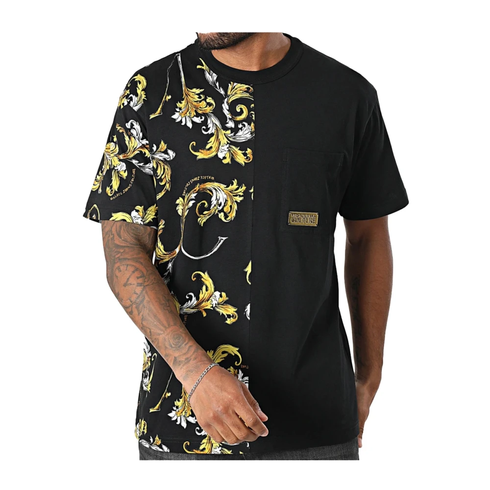 Versace Jeans Couture Zwarte bloemen T-shirt met metalen logo Black Heren