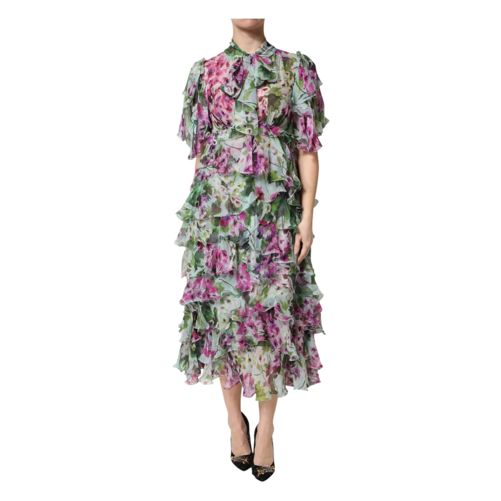 Dolce & Gabbana Women's Multicolor Floral Silk Midi Layered Dress Large