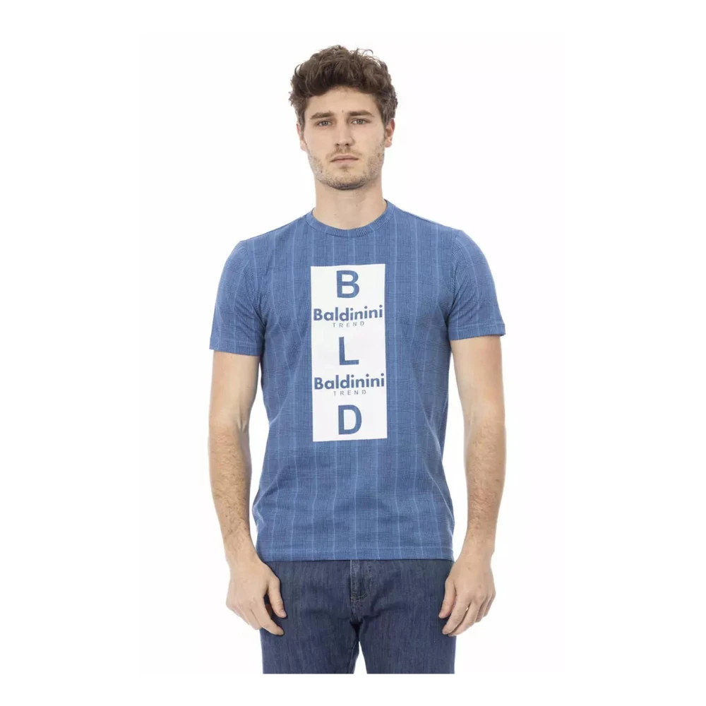 Baldinini Ljusblå bomulls-T-shirt med tryck fram Blue, Herr