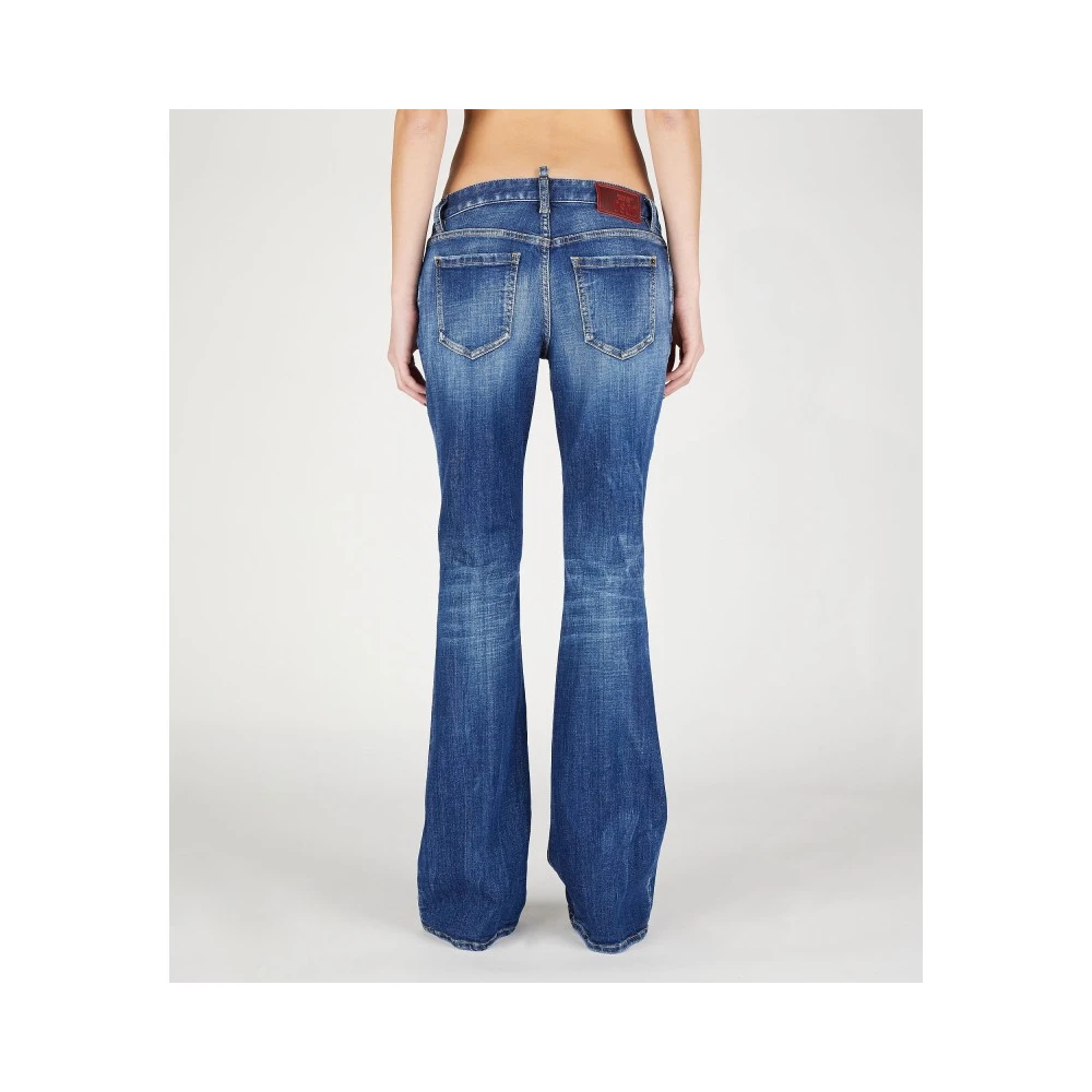 Dsquared2 Wijd uitlopende stretch katoenen jeans met logo Blue Dames