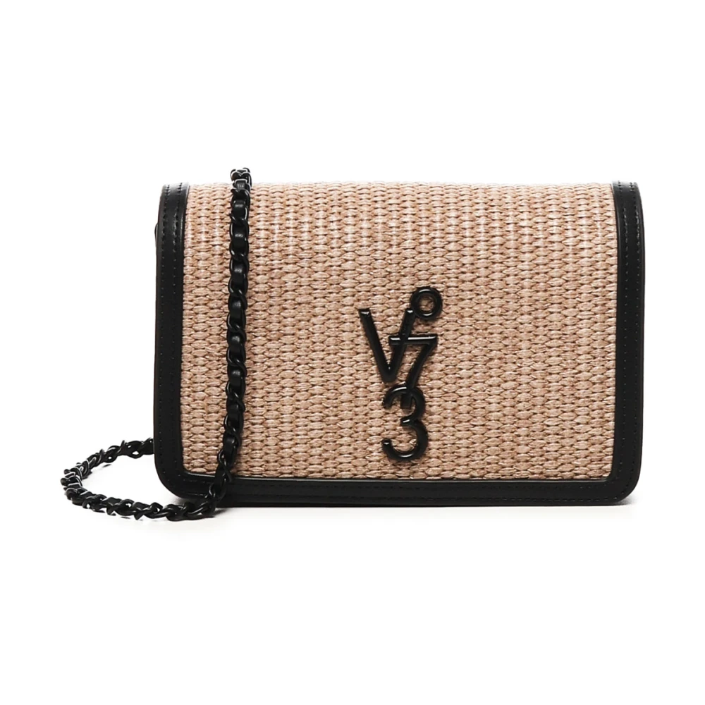 V73 Leren schoudertas met kettingriem Beige Dames