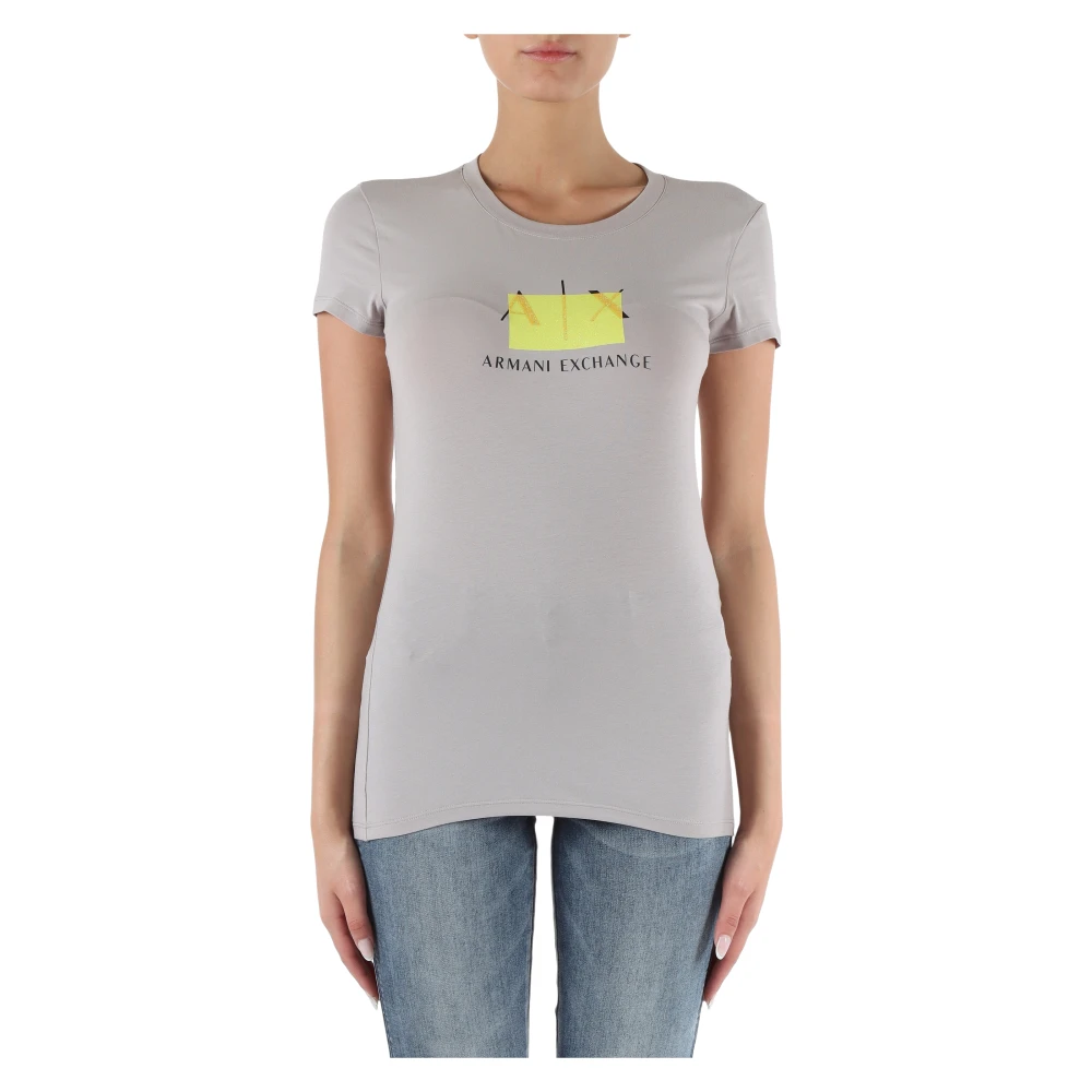 Armani Exchange Stretch Katoen Slim Fit Logo T-shirt Gray Dames