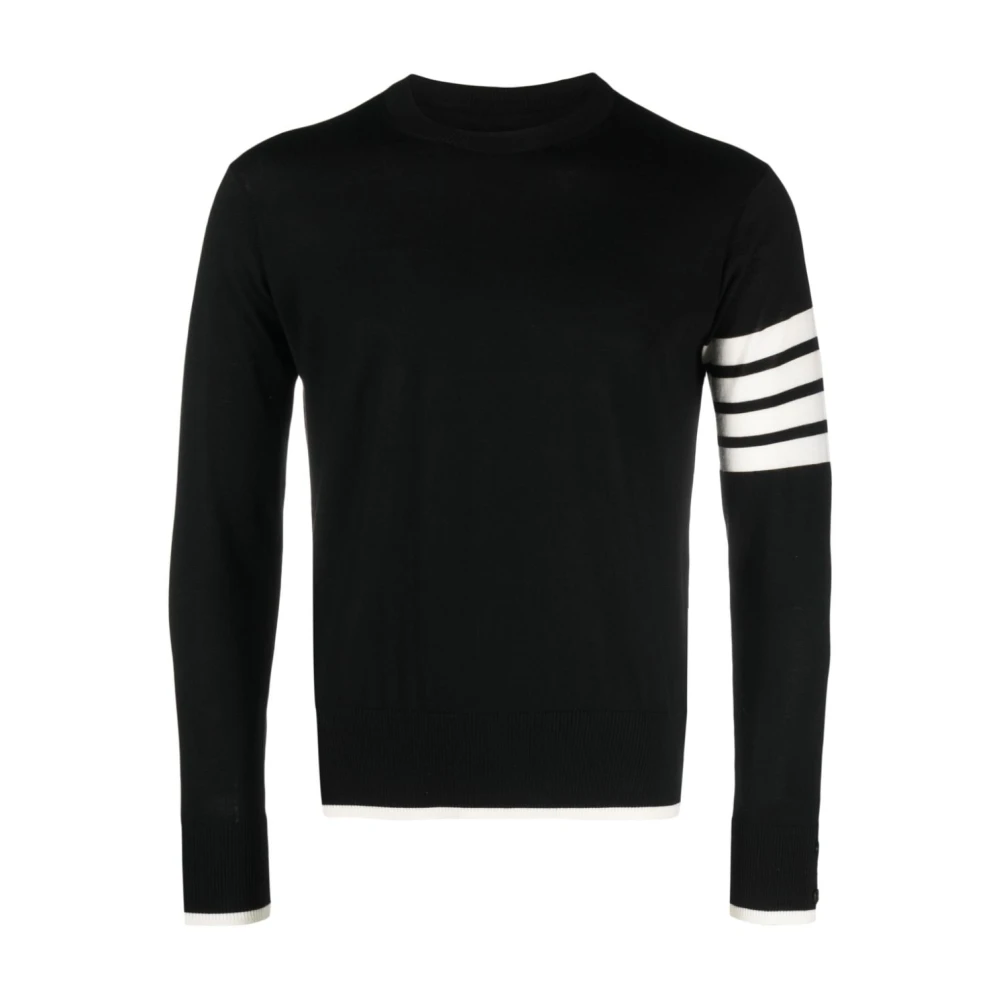 Thom Browne Zwarte Trui met 4 Streep Detail Black Heren