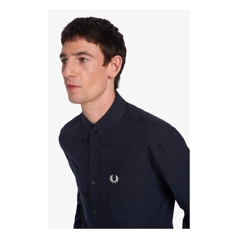 Fred Perry Navy Oxford Overhemd Klassieke Stijl M2700 Blue Heren