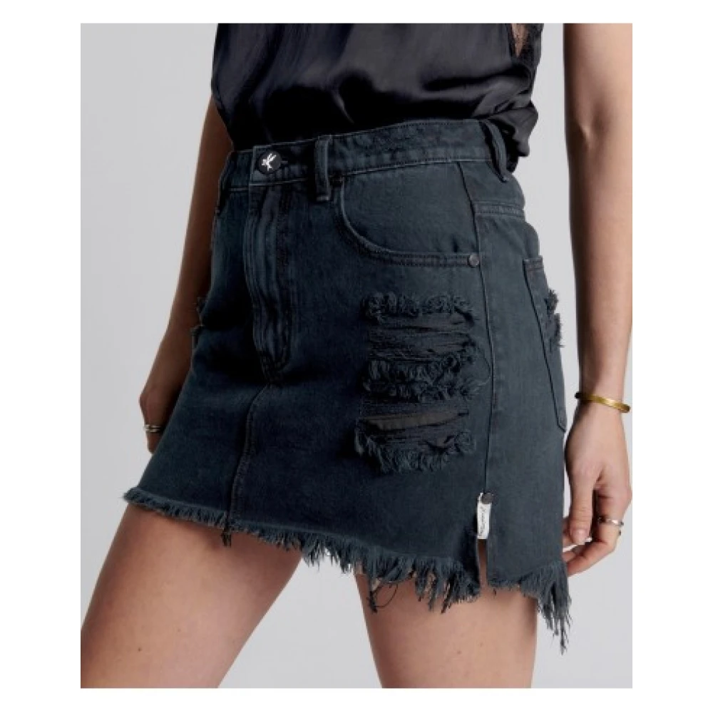 One Teaspoon Denim Mini Rok Fox Black Dames