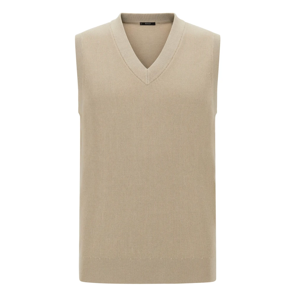 Boggi Milano Katoen en zijde V-hals trui Beige Heren