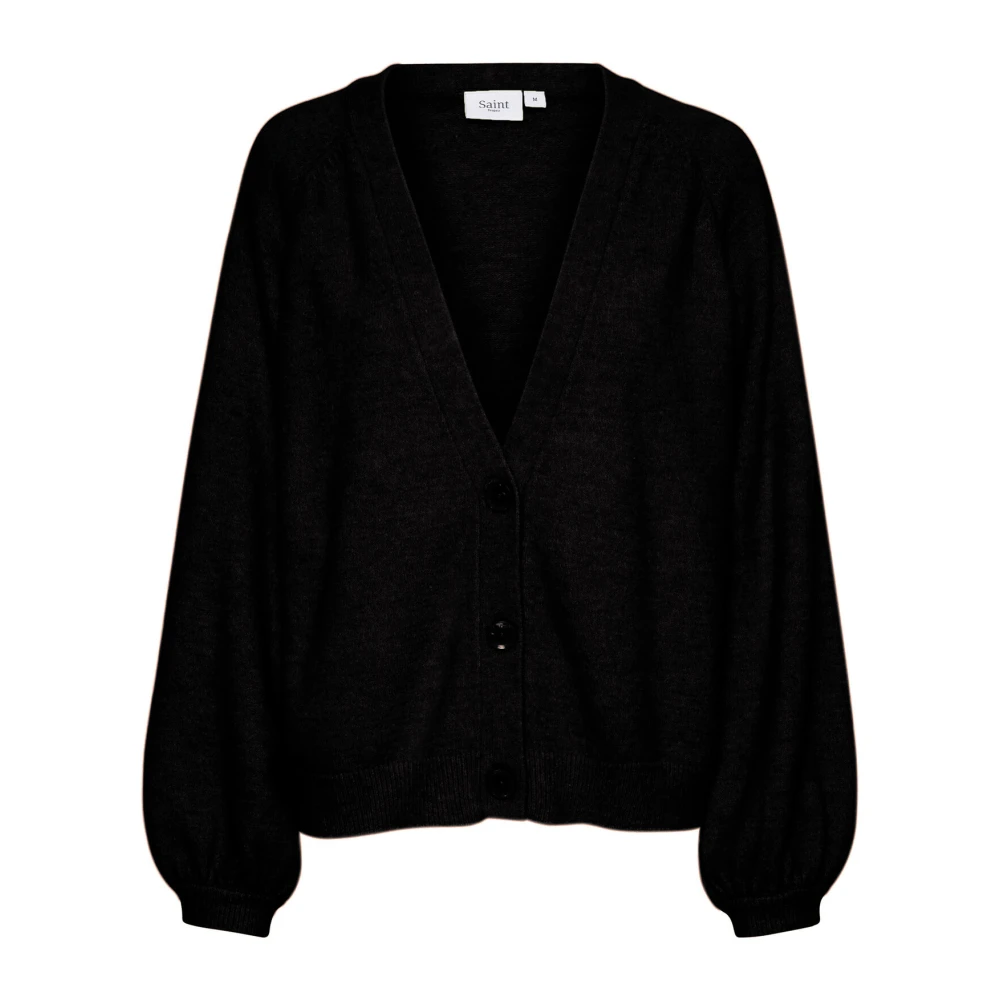 Saint Tropez Black Cardigan With Puff Sleeves - Female - Cardigans - L - Knitwear