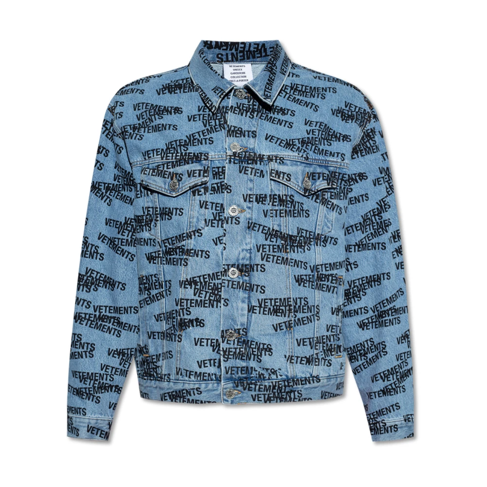 Vetements Denimjack met logo Blue Heren