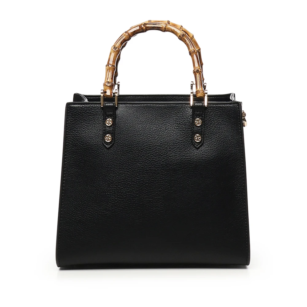 V73 Bamboe Handvat Zwarte Handtas Black Dames