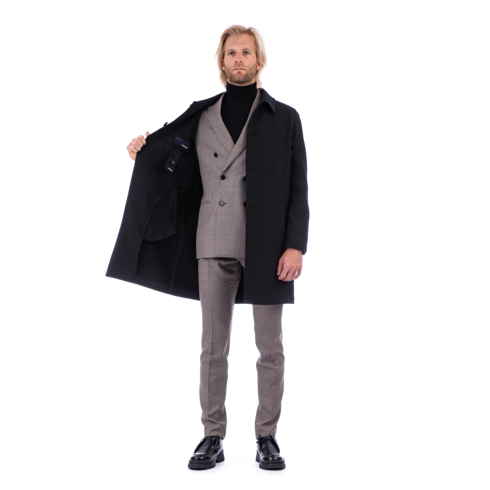 Lardini Zwarte Wollen Jas Bi-Stretch Ademend Black Heren