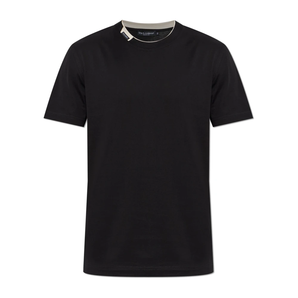 Dolce & Gabbana T-Shirt With Logo Patch At The Neckline - Male - T-Shirts - Black - S - Tops