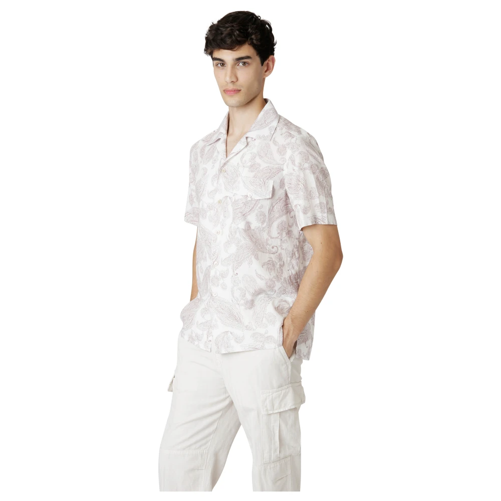 Eleventy Linnen Katoenen Shirt Paisley Korte Mouw Multicolor Heren