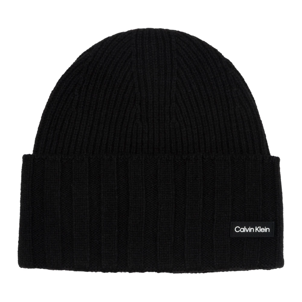 Calvin Klein Zwarte Heren Beanie Muts met Contrastdetails Black Unisex