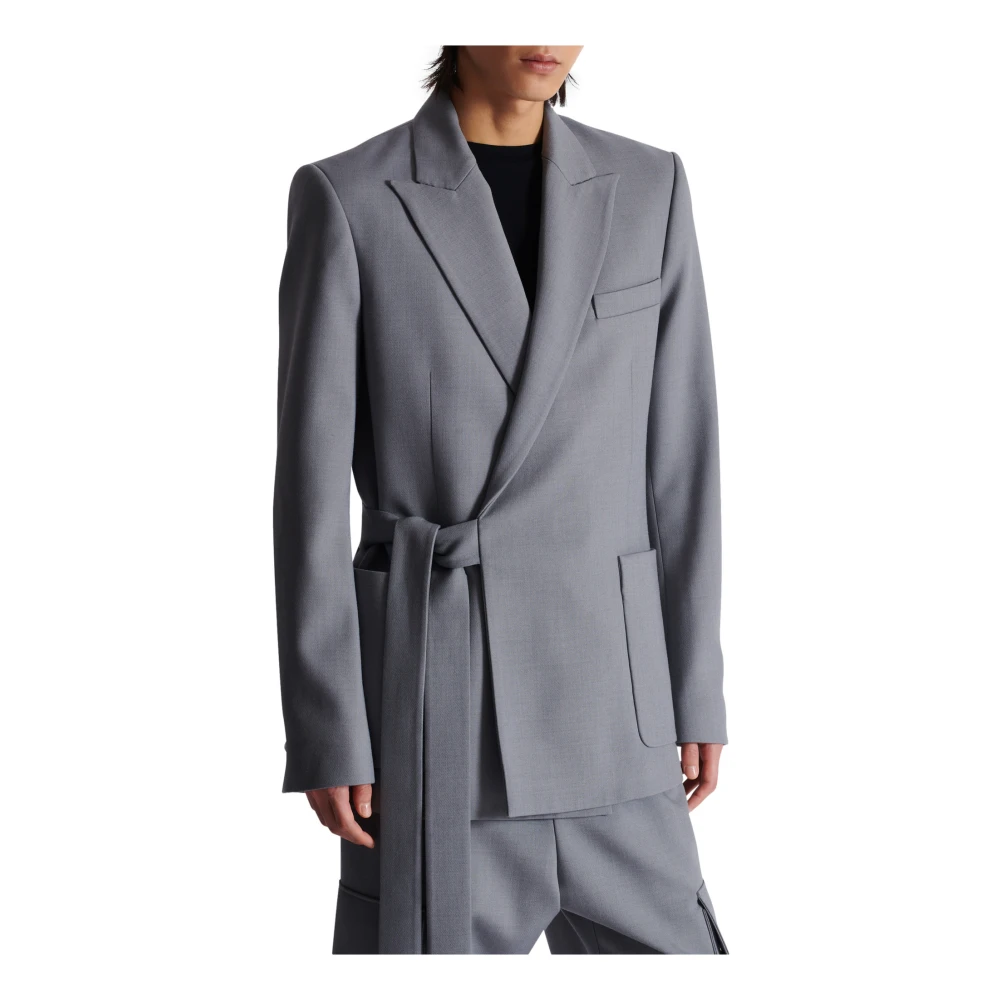 Balmain Gebelde asymmetrische jas in dubbele crêpe Gray Heren