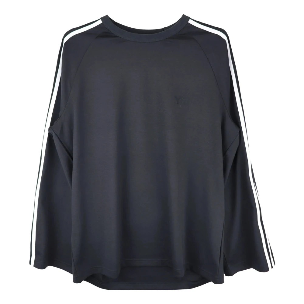 Y-3 Men's Black Long Sleeve T-Shirts, S, Long Sleeve Tee 3-Stripes