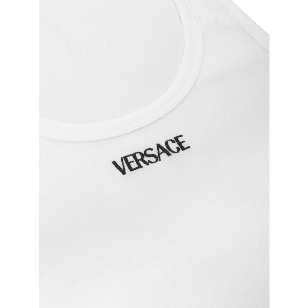 Versace Witte Mouwloze Top met Geborduurd Logo White Heren