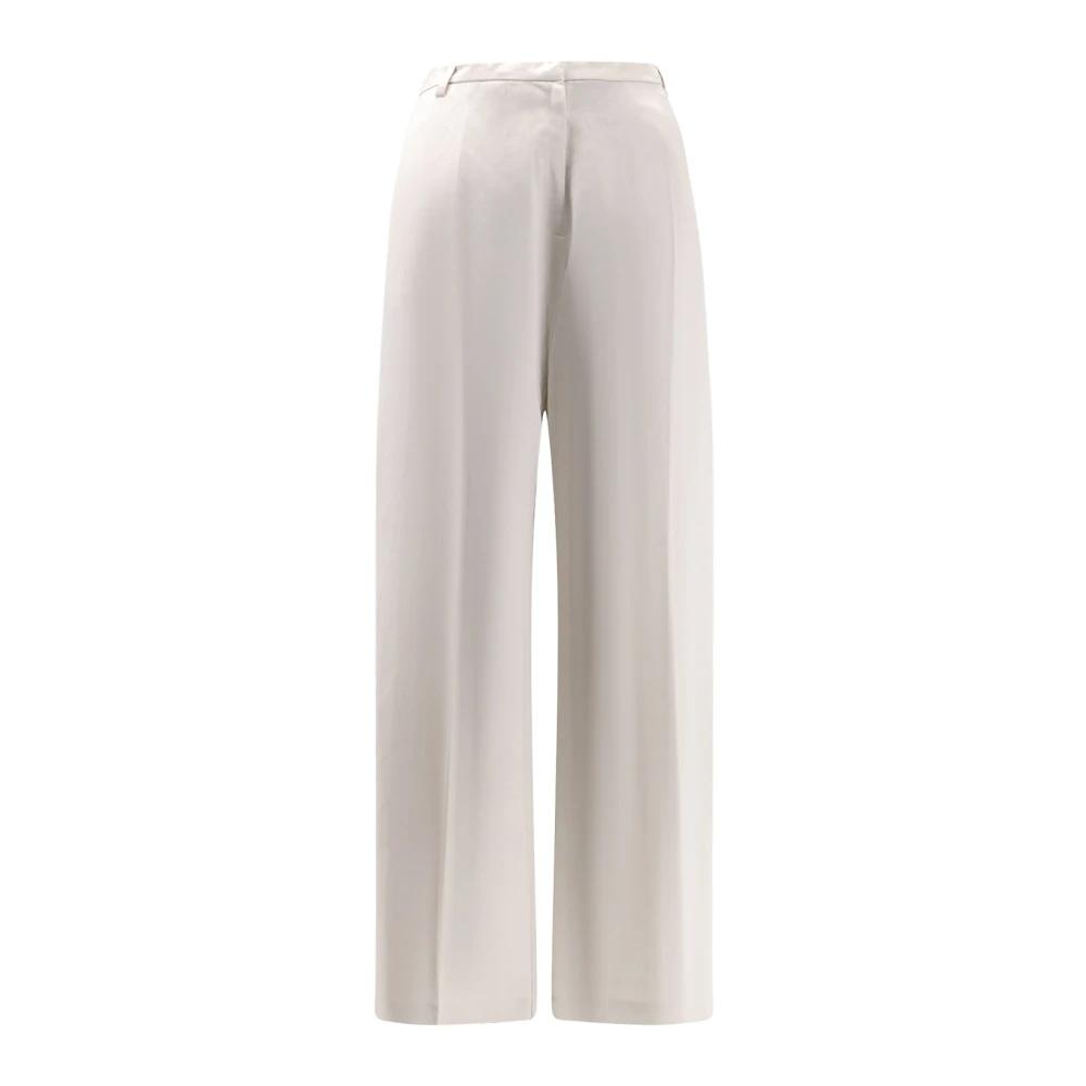 Alysi Kvinno Vit Byxor Dam, M, Linne, Wide Leg Byxor