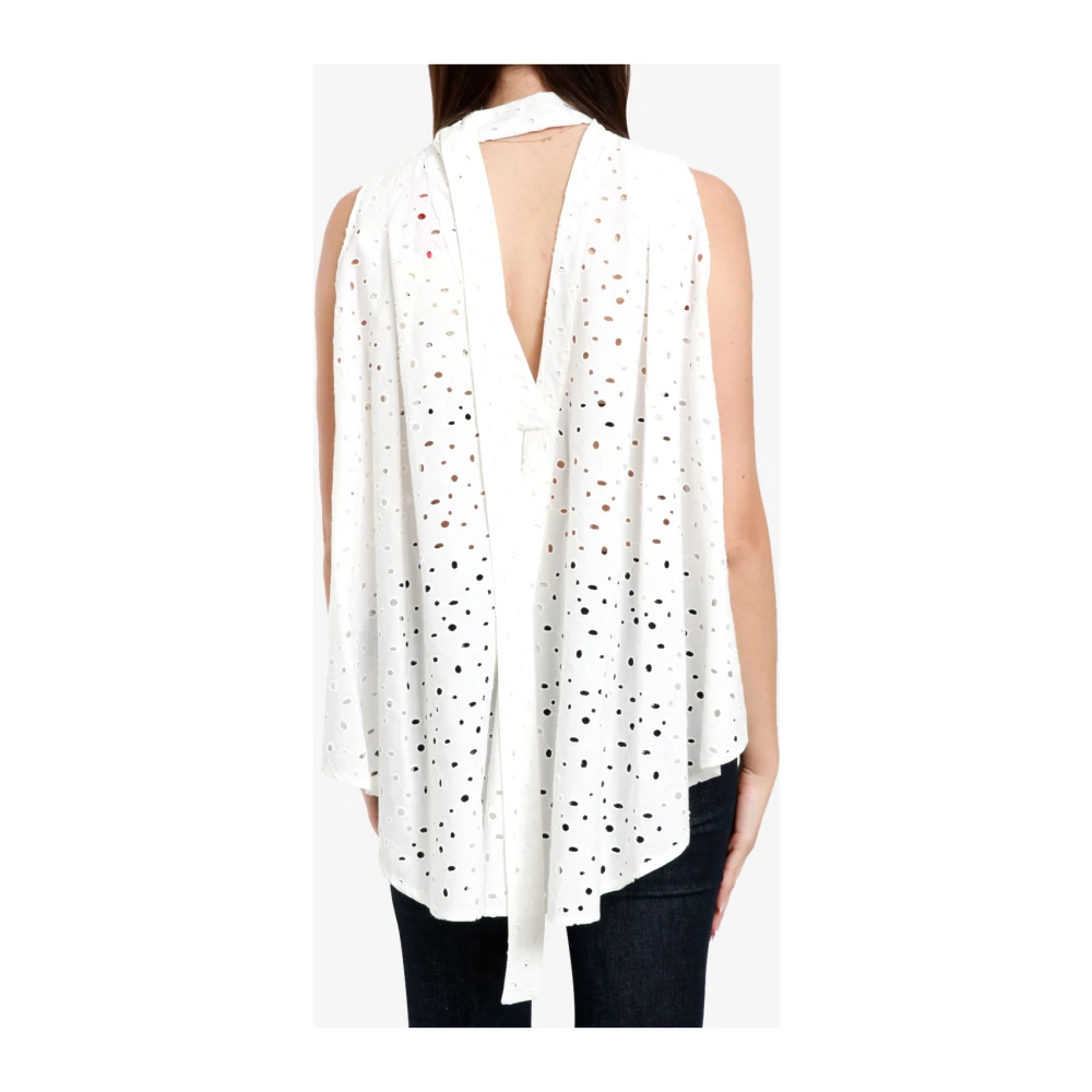 Semicouture Witte Kraag Mouwloze Asymmetrische Zoom Top White Dames