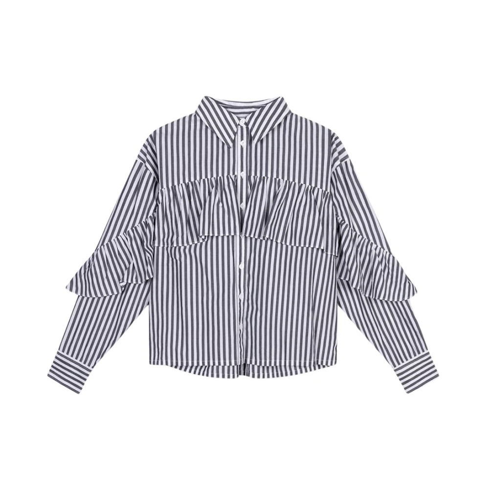 Alix The Label Ruffle Stripe Blouse Gray Dames