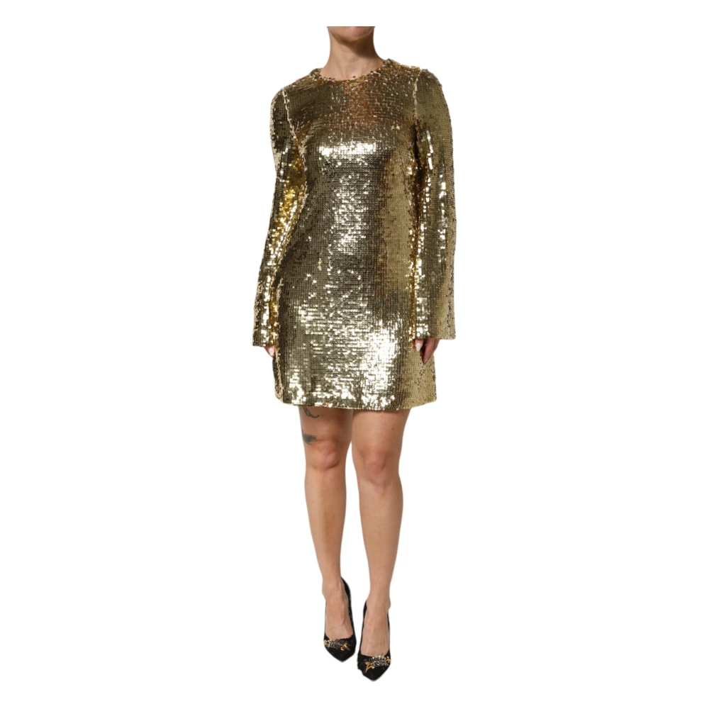 Dolce & Gabbana Women's Yellow Party Dresses, S, Gold Sequin Mini Dress