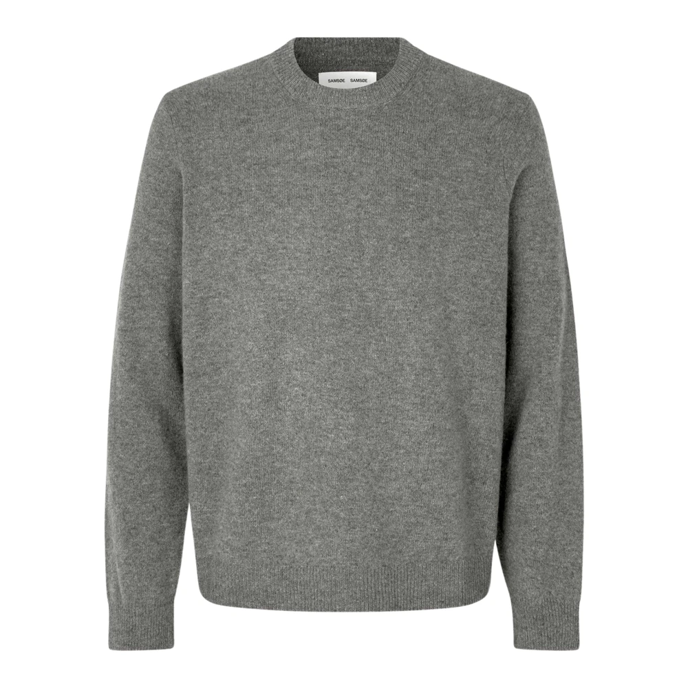 Samsøe Samsøe Gray Isak Knit Jumper Top - Male - Round-Neck Knitwear - M - Knitwear