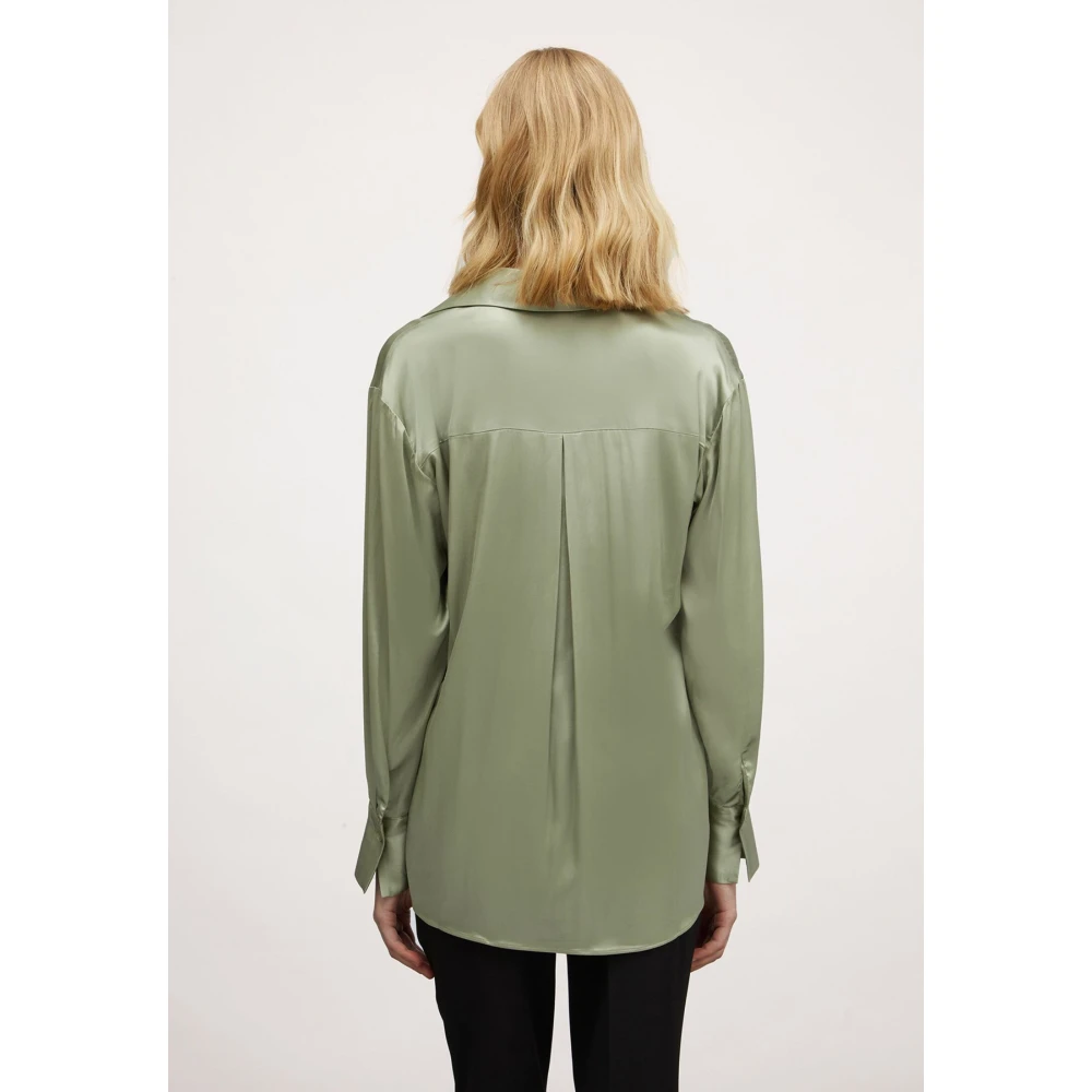 Motivi Stretch Satijnen Blouse met Cutaway Kraag Green Dames