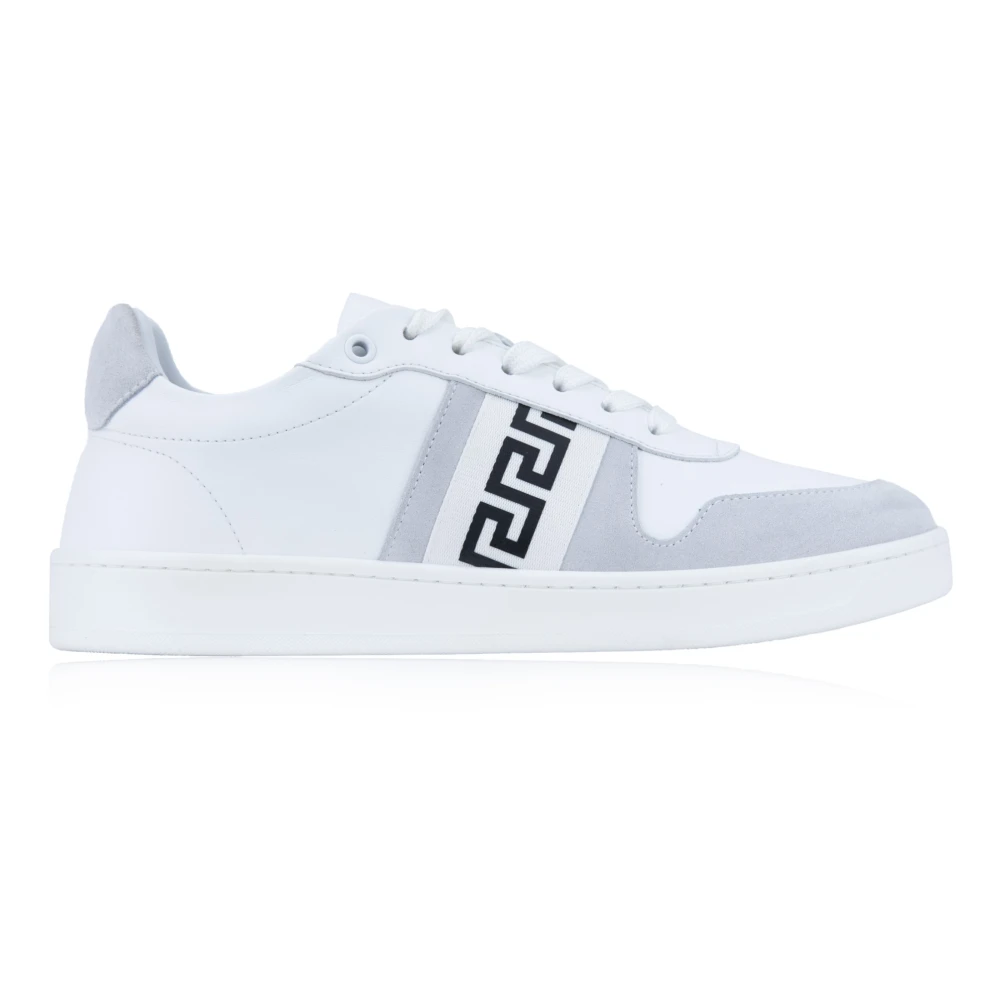 Versace Women's White Leather Lace-Up Trainers With Greek Motif Size 4 Uk