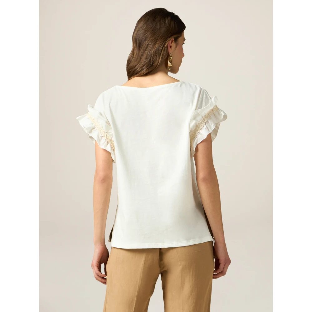 Oltre Katoenen T-shirt met Poplin Ruche White Dames
