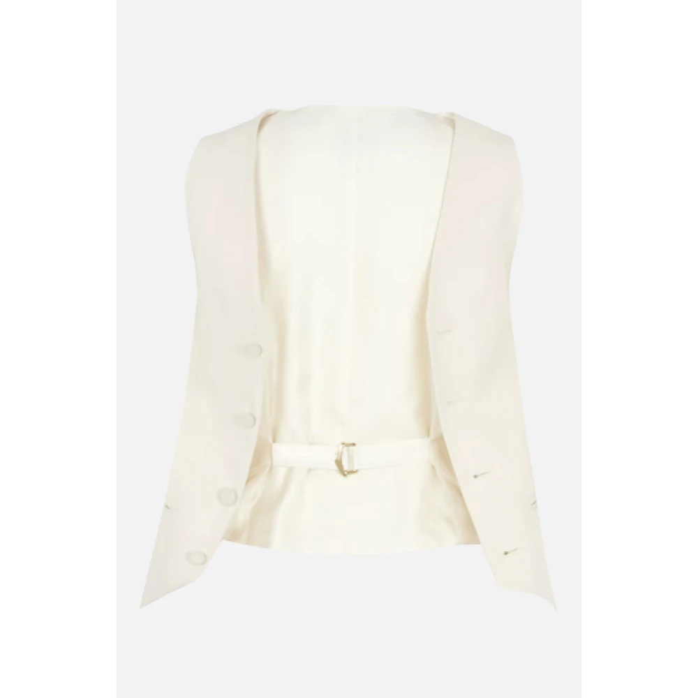 Fendi Crème Tricotin Wol en Cupro Jas met V-Hals Beige Dames