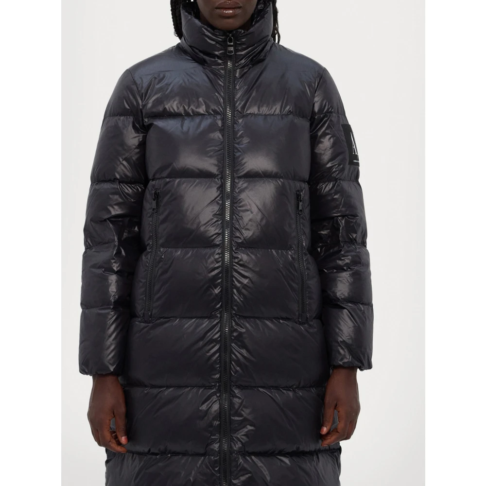 Emporio Armani Zwarte Puffer Lange Jas Black Dames