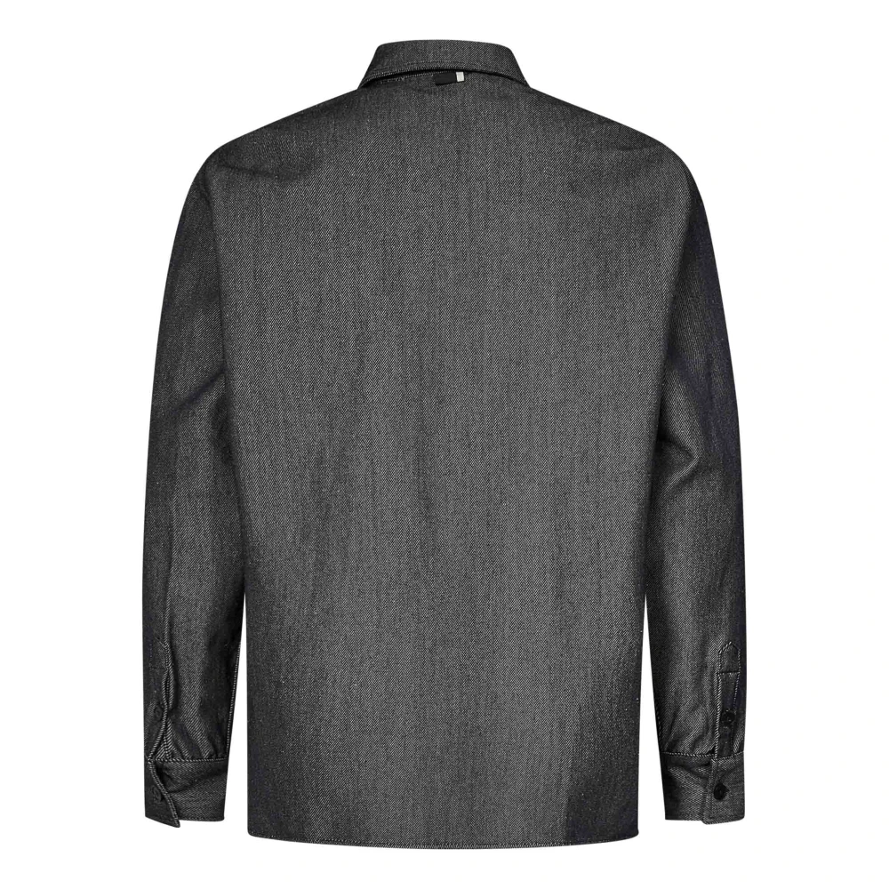 Low Brand Grijze Wol Denim Overshirt met Klepzakken Gray Heren