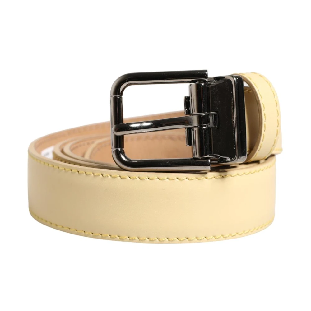 Dolce & Gabbana Men's Yellow Belts, One Size, Classic Leather Belt With Metal Buckle