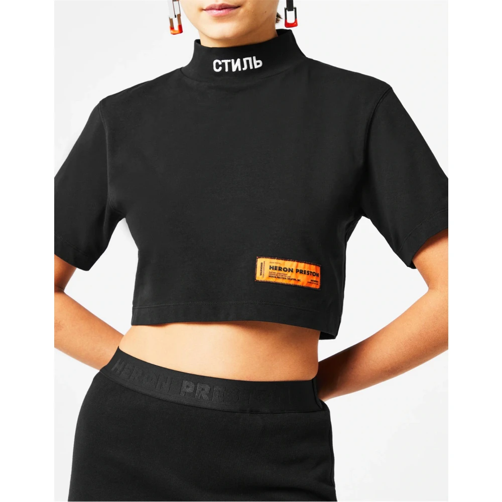 Heron Preston Logo Turtleneck Crop T-Shirt Zwart Katoen Black Dames