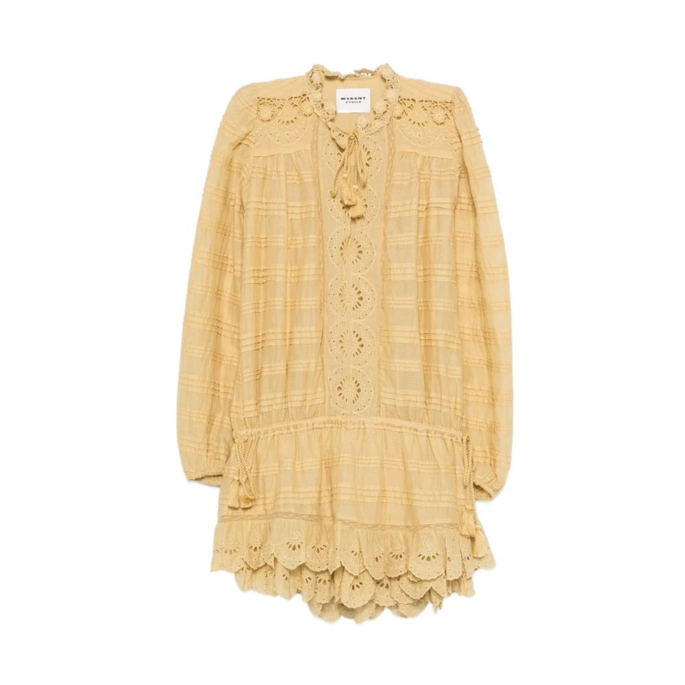 Marant Étoile Women's Yellow Short Dresses, S, Short Dress With San Gallo Details