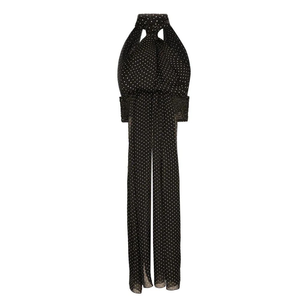 Dolce & Gabbana Chiffon Polka Dot Top met Sjaal Detail Black Dames