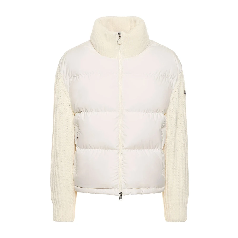 Moncler Gewatteerde nylon jas met wollen paneel White Dames