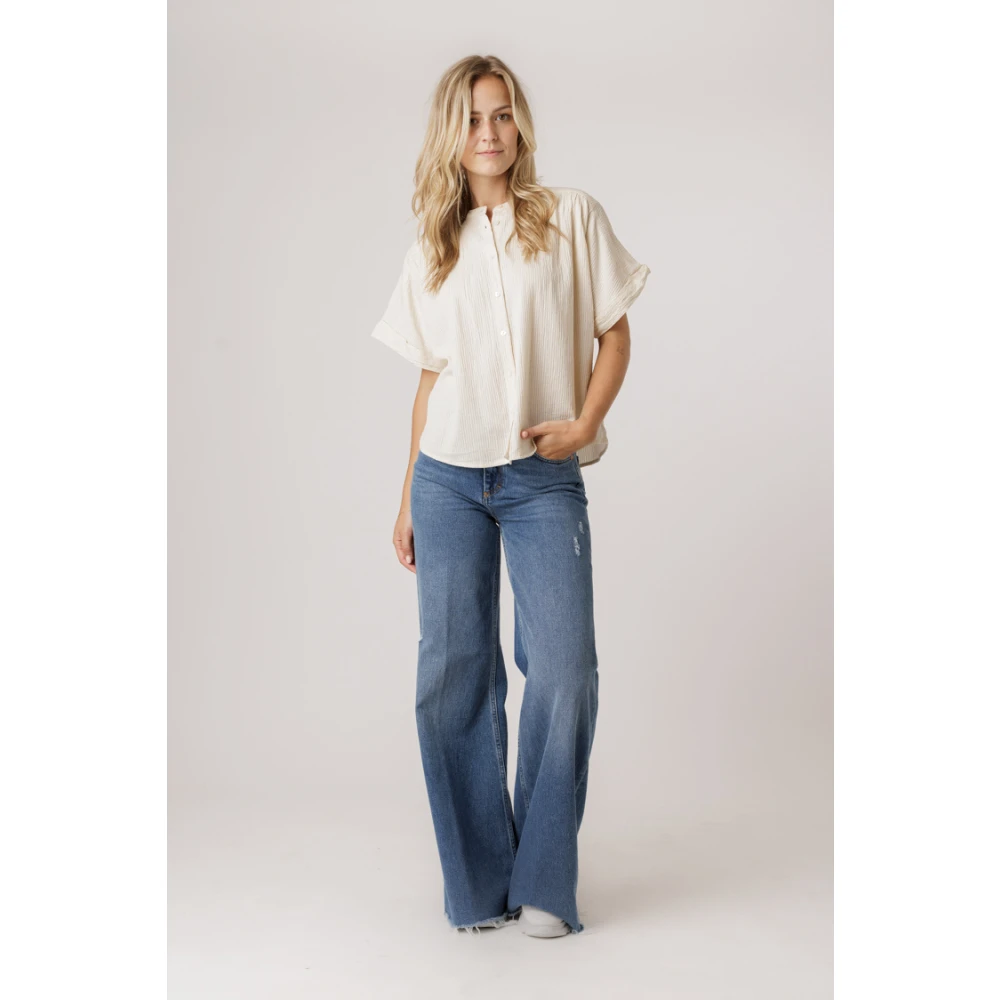 By-Bar Alex Rib Blouse Off White Beige Dames