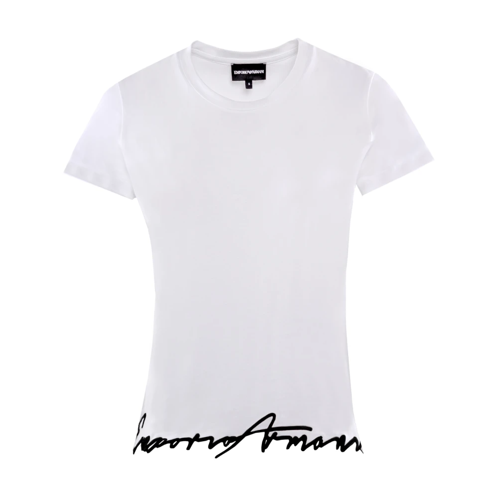 Emporio Armani Logo-geborduurd Katoenen T-shirt White Dames