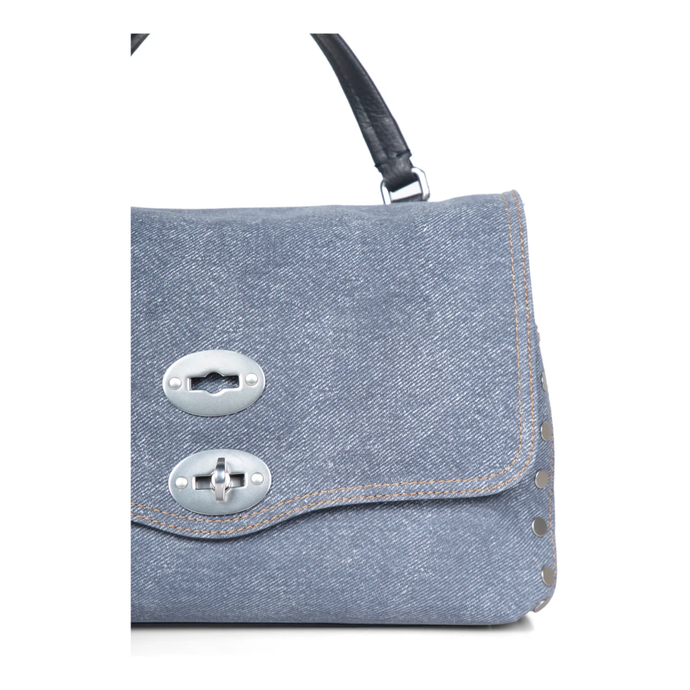 Zanellato Raw Denim Canvas Tas met Leren Accenten Blue Dames