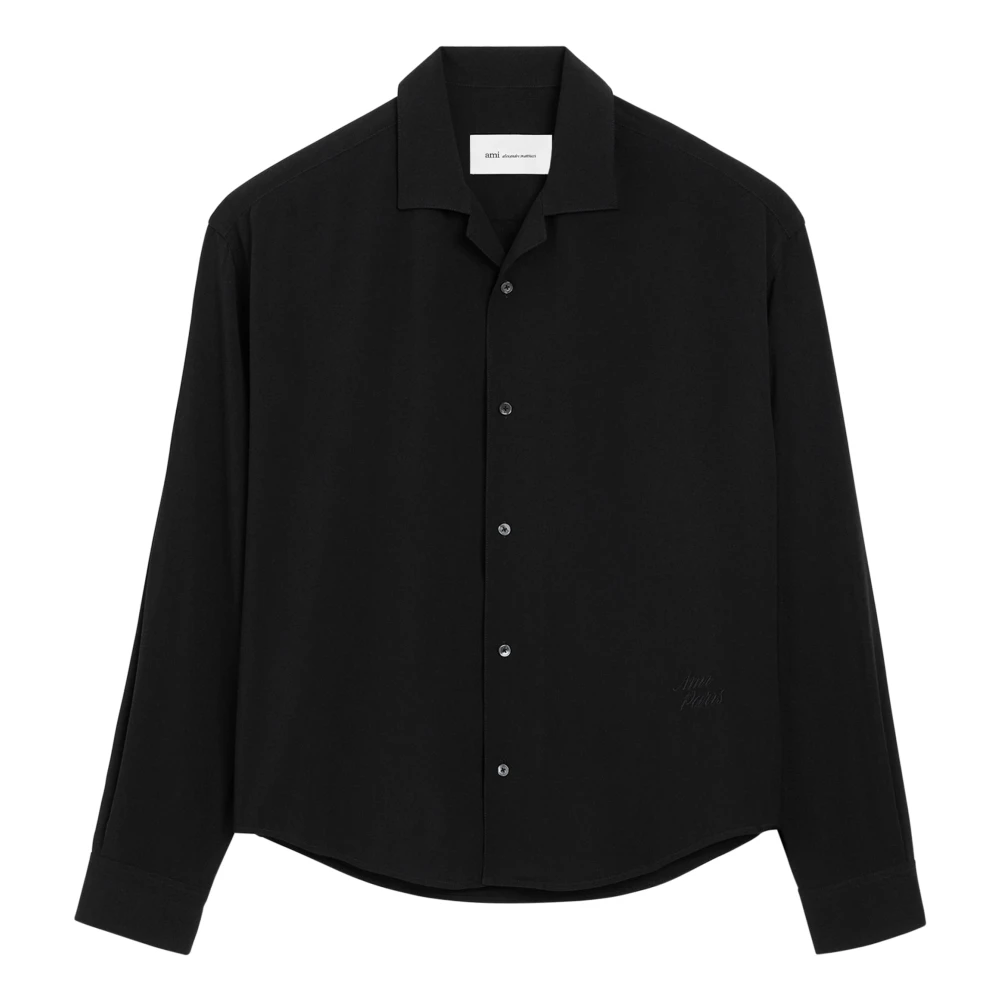 Ami Paris Men's Black Casual Shirts, M, Boxy Fit Viscose Shirt